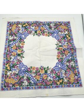 VTG 90s Easter Linens Napkins Set of 8 Picnic Country Spring Bunny Eggs Floral